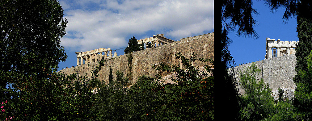 Parthenon above the acropolis wall