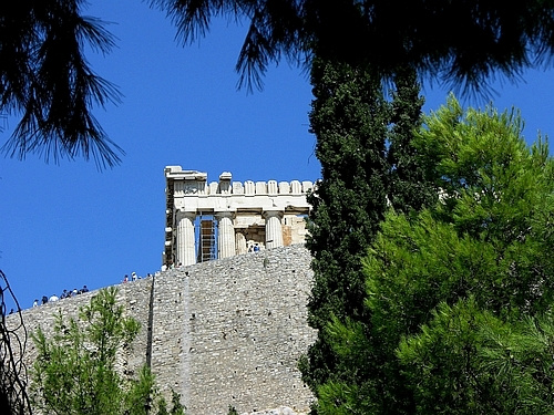 Parthenon above the acropolis wall