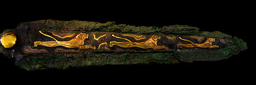 bronze dagger blade inlaid in gold