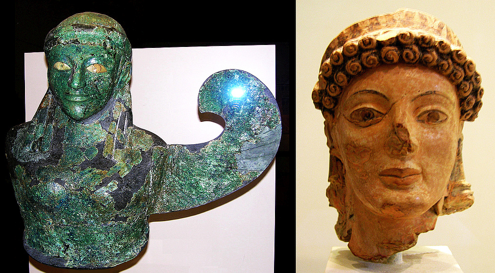 winged female and head of Athena