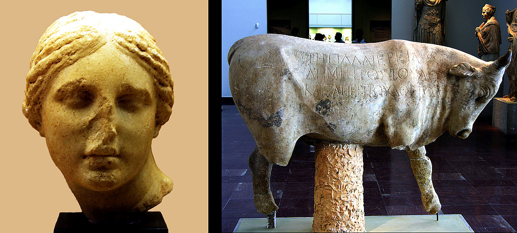 statuette head and bull statue